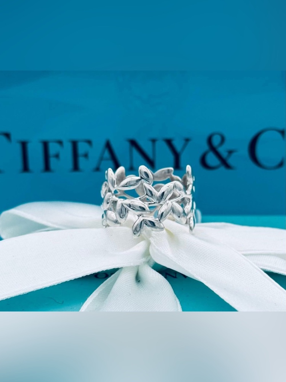 Tiffany & Co Picasso Silver 925 Olive Branch Wide Ring Size 8